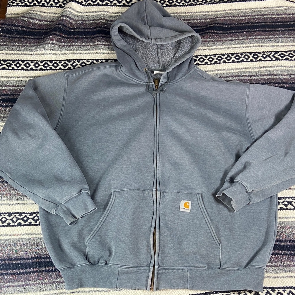Mens Carhartt grey-Blue Full-Zip Hoodie hooded sweatshirt xxl 2XL hood work